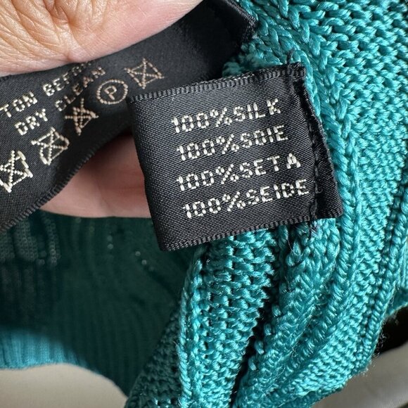 RALPH Lauren Black Label 100% silk Green Blue Cable Knit V Neck Cardigan Small - Picture 11 of 13
